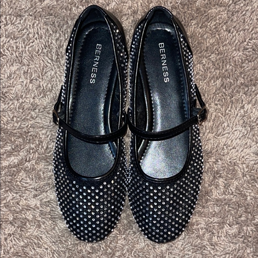 NWOT BERNESS FRIDA BLACK & Rhinestones Mesh Mary Jane Flats Sz. 8 - Picture 9 of 14